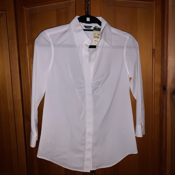 NWT Gathered White Dress Shirt - Picture 1 of 3